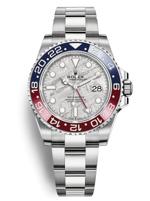 Phiên bản mặt số thiên thạch và khung viền Cerachrom màu đỏ và màu xanh dây đeo Oyster, liên kết ba mảnh phẳng